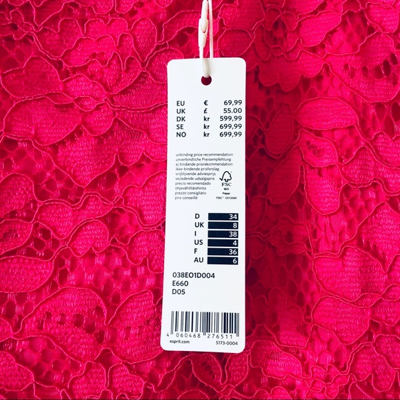 🆕 NWT 💝 Esprit Lace pencil skirt in bright pink - Picture 6 of 6
